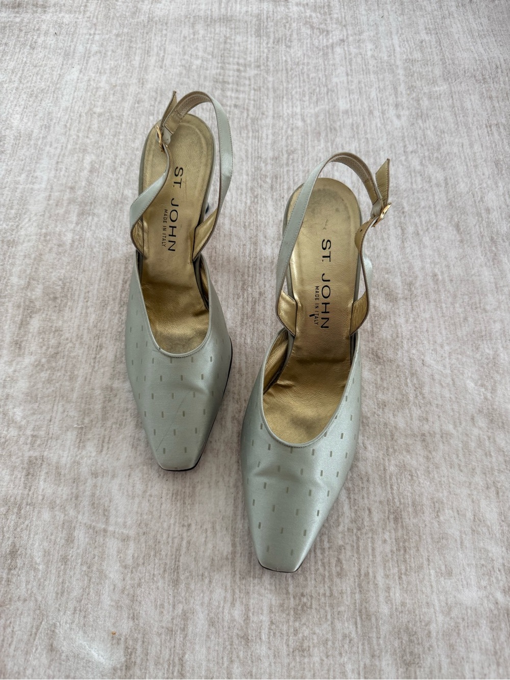 St. John Mint Green Slingback Pumps with Gold Accents